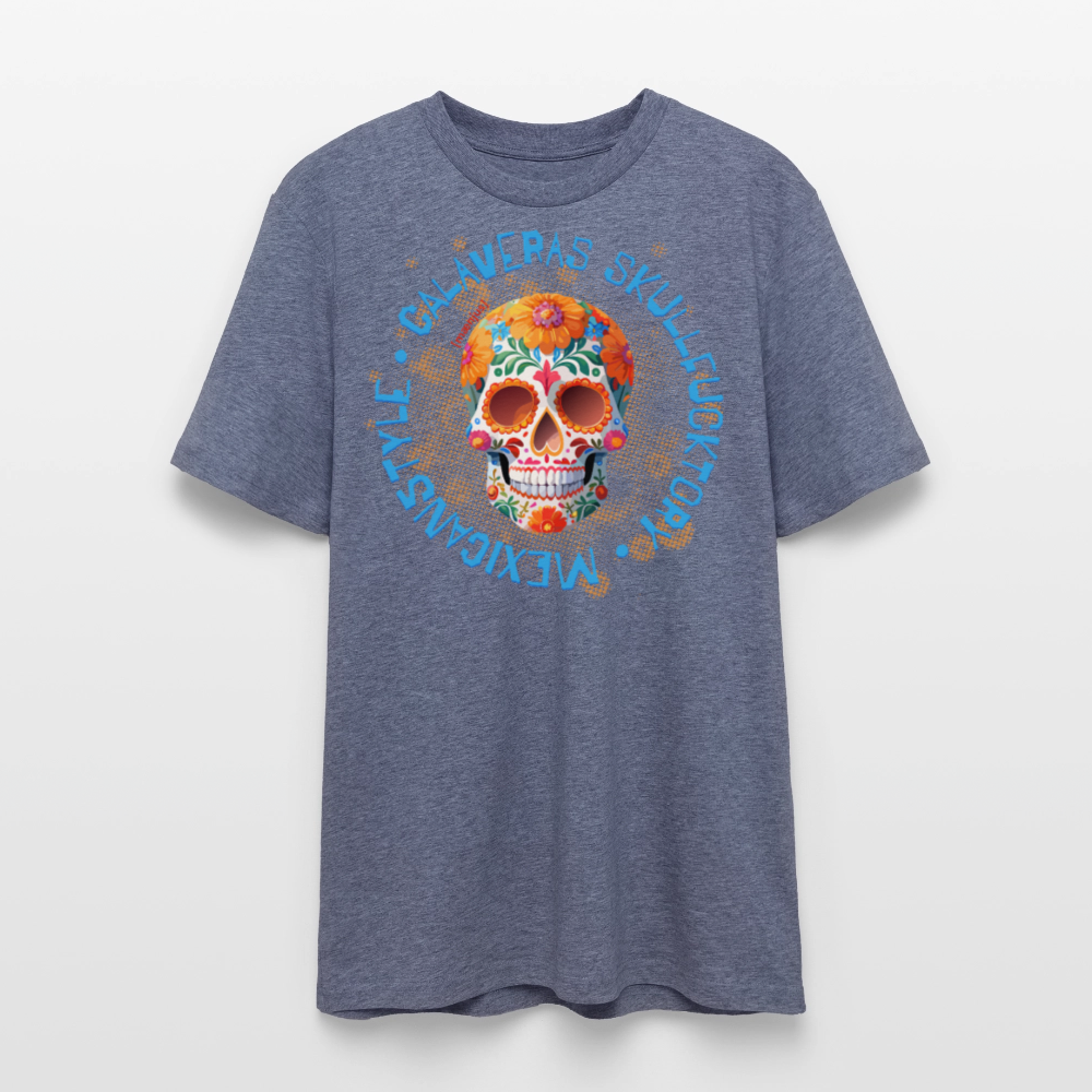 Unisex Bio-T-Shirt mit CALAVERAS MEXICANSTYLE PRINT Vorderseite - Dunkelblau meliert