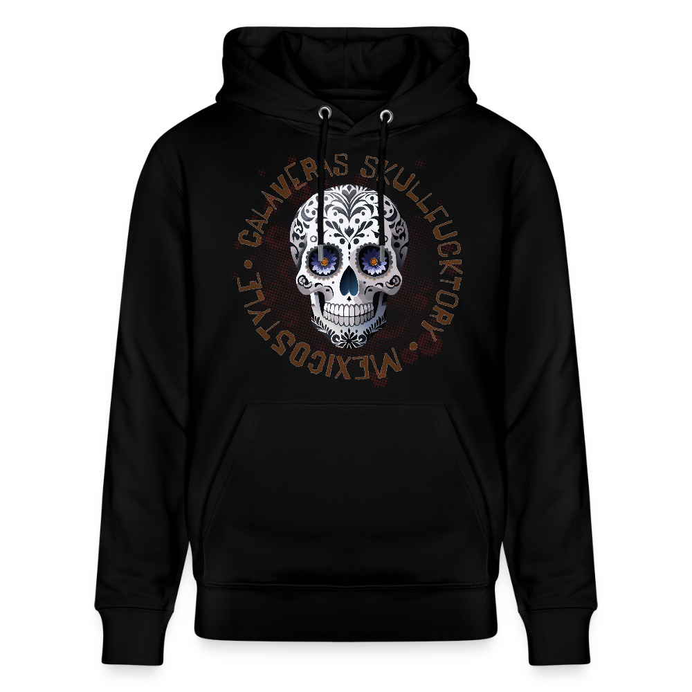 Unisex Hoodie mit CALAVERAS SKULL PRINT Vorderseite - Schwarz