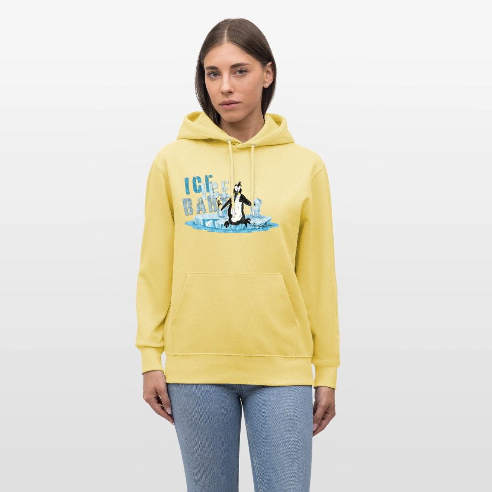 Unisex Bio-Hoodie mit ICE ICE BABY PINGUIN PRINT - Gelb Viva