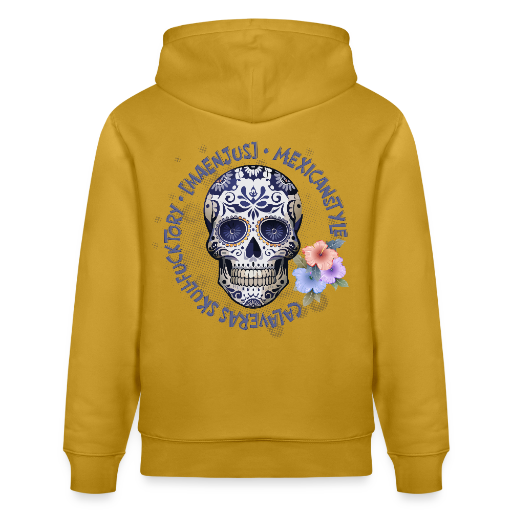 Unisex Hoodie mit MAENJUS MEXICANSTYLE PRINT Vorder- und Rückseite - Ocker