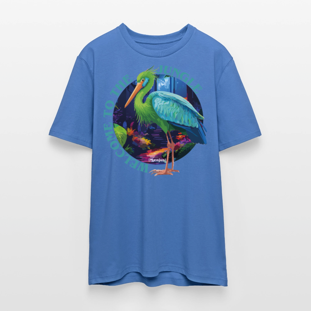 Unisex Bio-T-Shirt mit WELCOME TO THE JUNGLE PRINT Vorderseite - Achtsames Blau