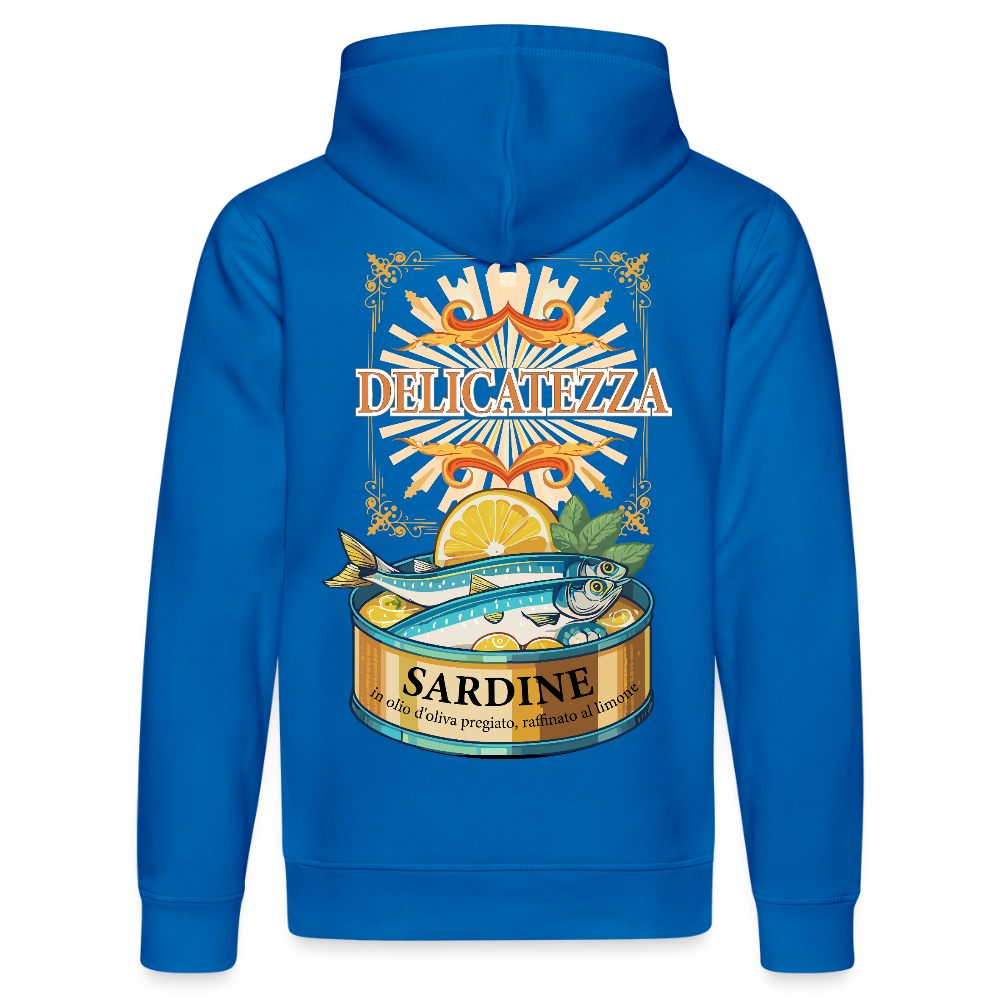 Unisex Bio-Hoodie mit DELICATEZZA SARDINE PRINT Rückseite - Königsblau