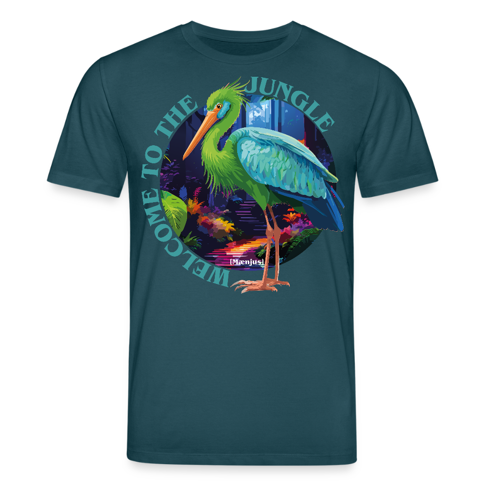 Unisex Bio-T-Shirt mit WELCOME TO THE JUNGLE PRINT Vorderseite - Dunkles Petrol