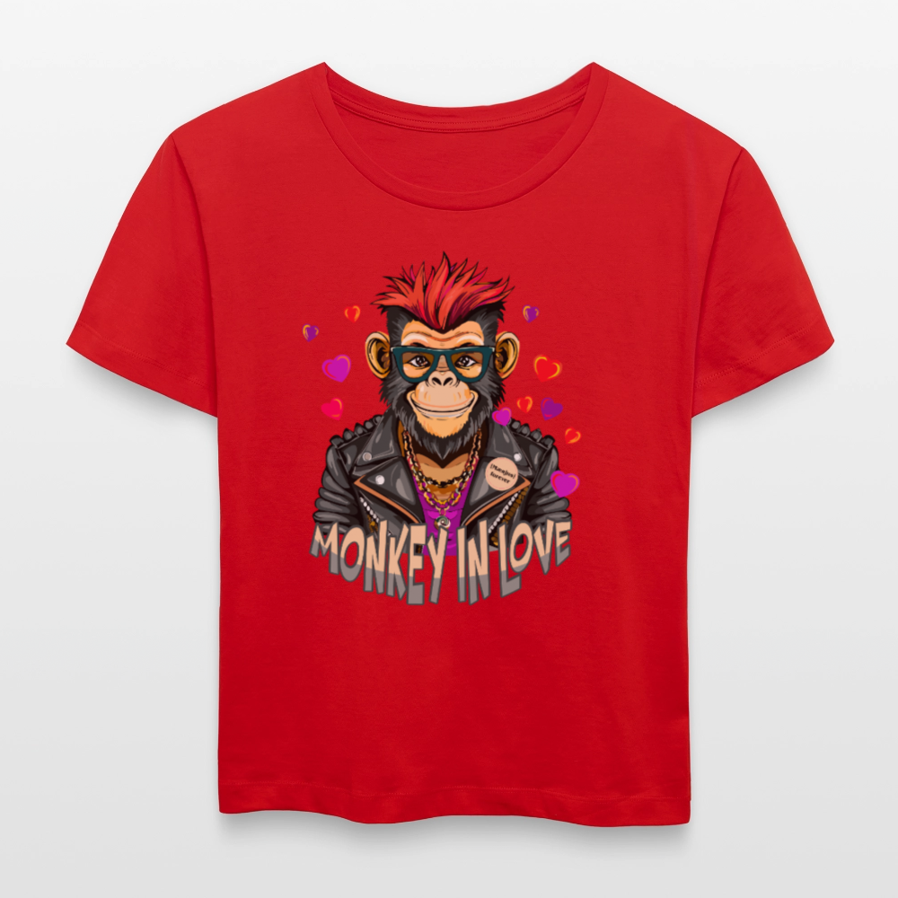 Frauen T-Shirt mit MONKEY IN LOVE PRINT - Rot