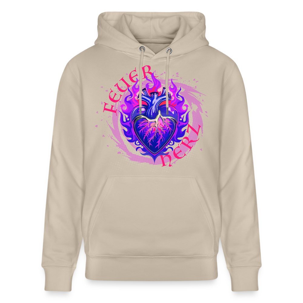 Unisex Bio-Hoodie mit FEUERHERZ LILA PRINT - Beige