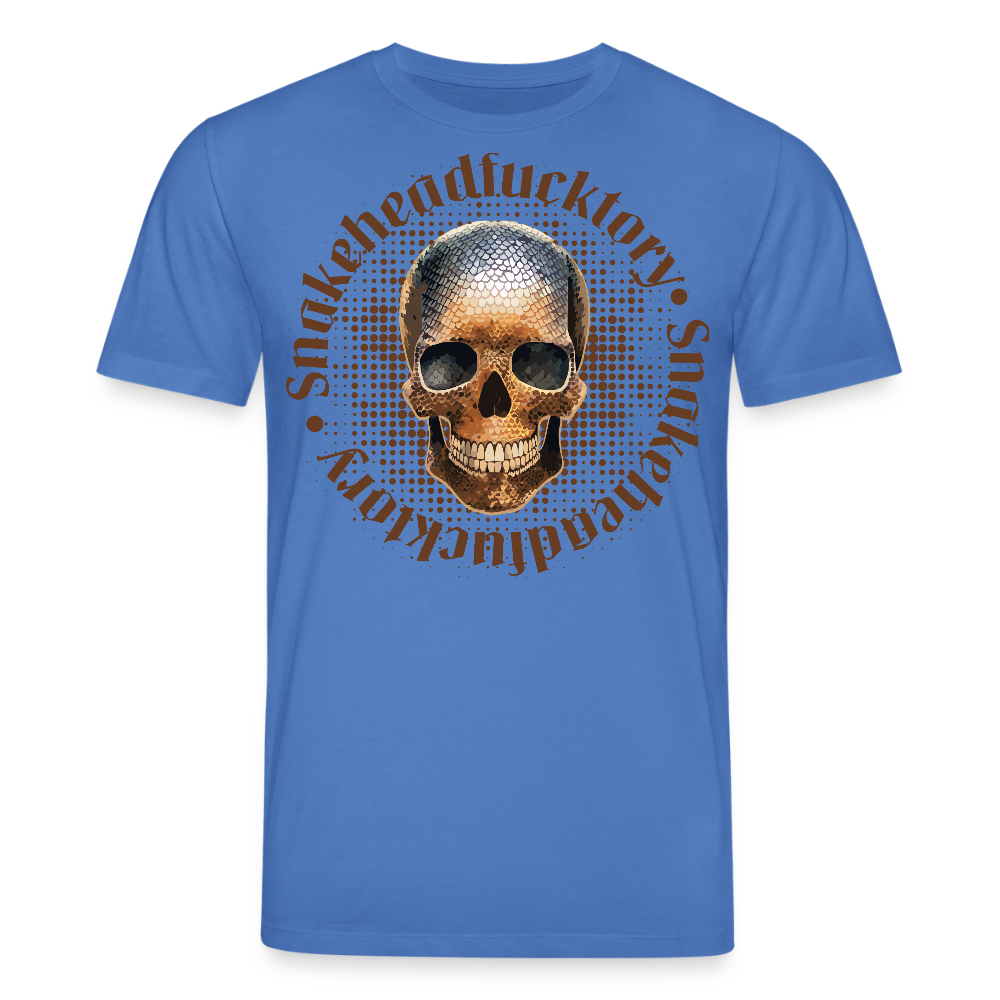 Unisex Bio-T-Shirt mit SNAKEHEAD SKULL PRINT Vorderseite - Achtsames Blau