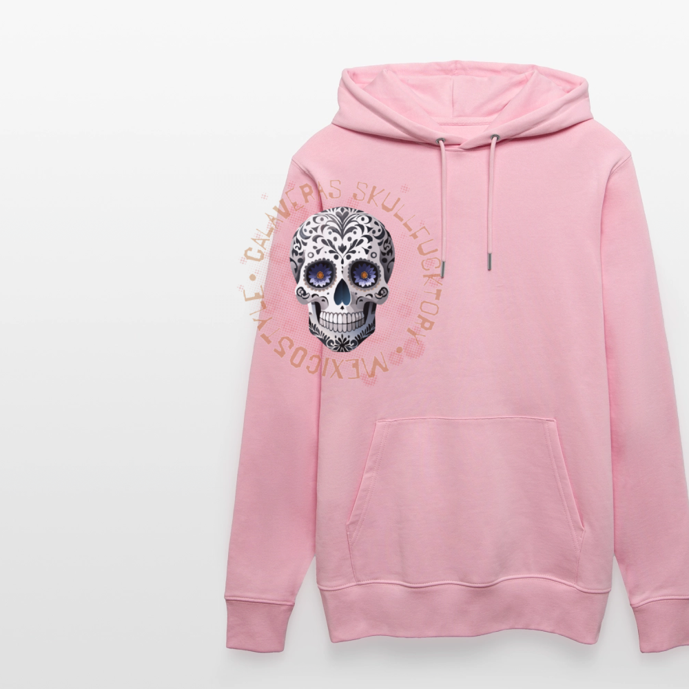 Unisex Hoodie mit CALAVERAS SKULL PRINT Vorderseite - Hellrosa