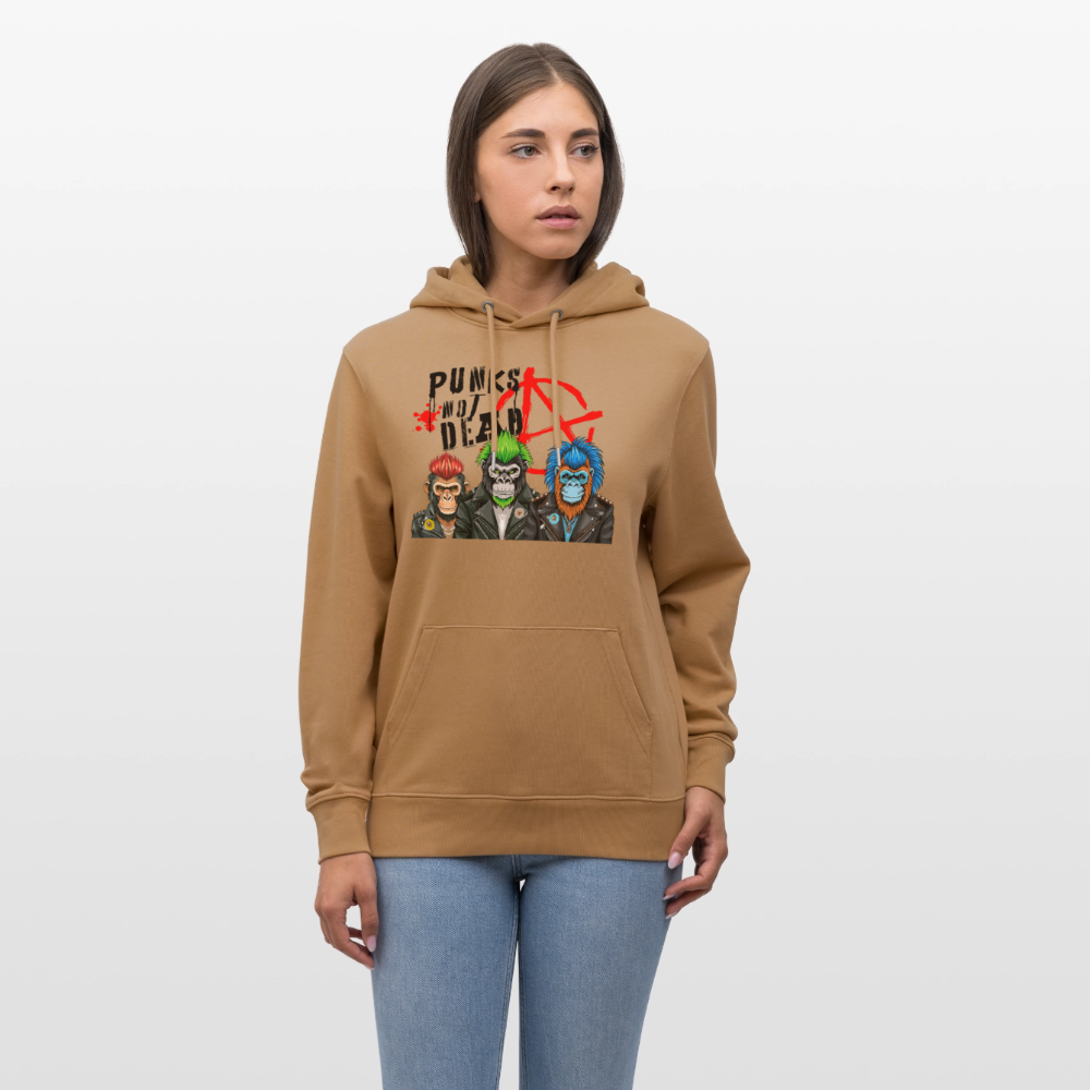 Unisex Hoodie mit PUNKS NOT DEAD PRINT - Karamell
