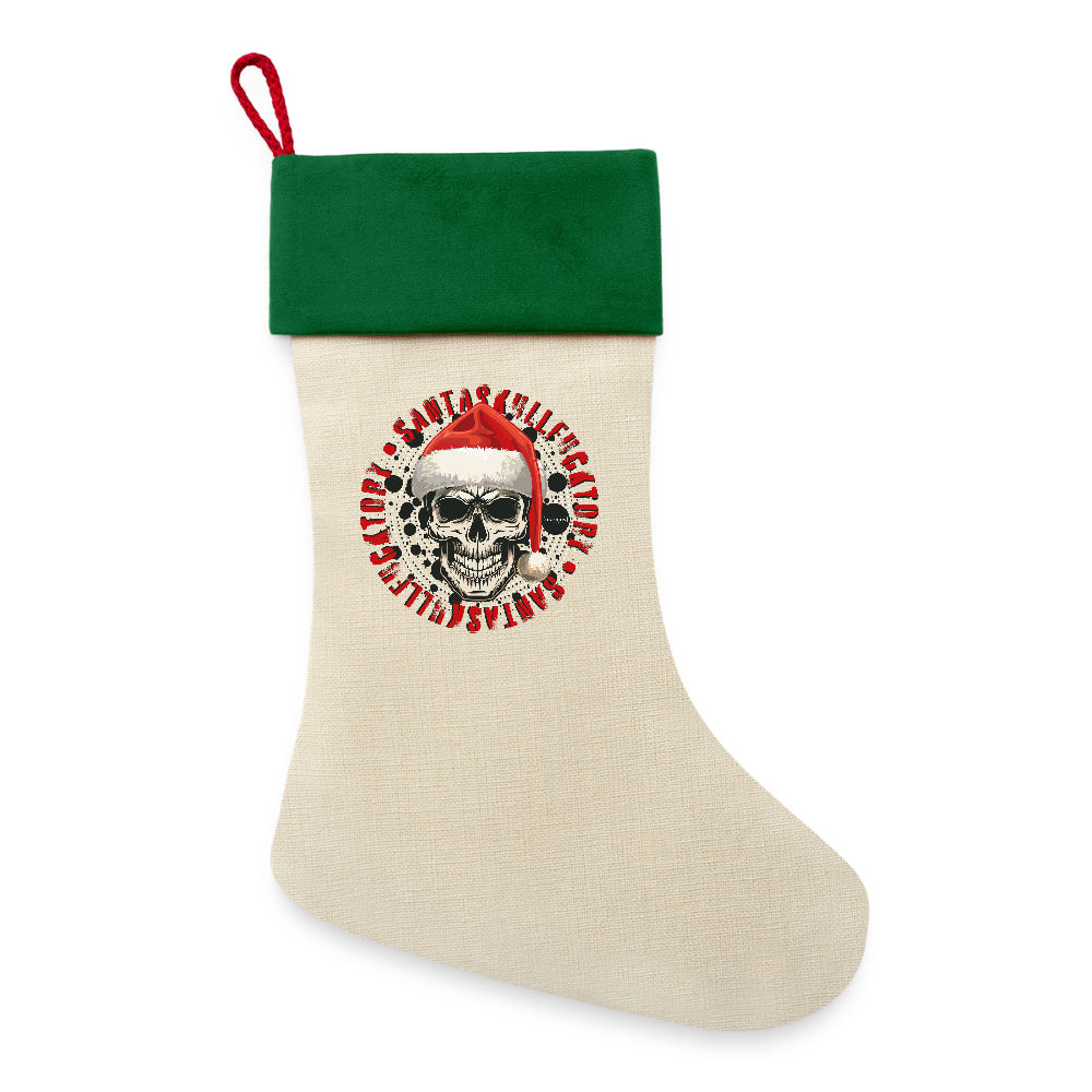 Leinen Weihnachtsstrumpf mit SANTASKULL PRINT - Natur/Grün