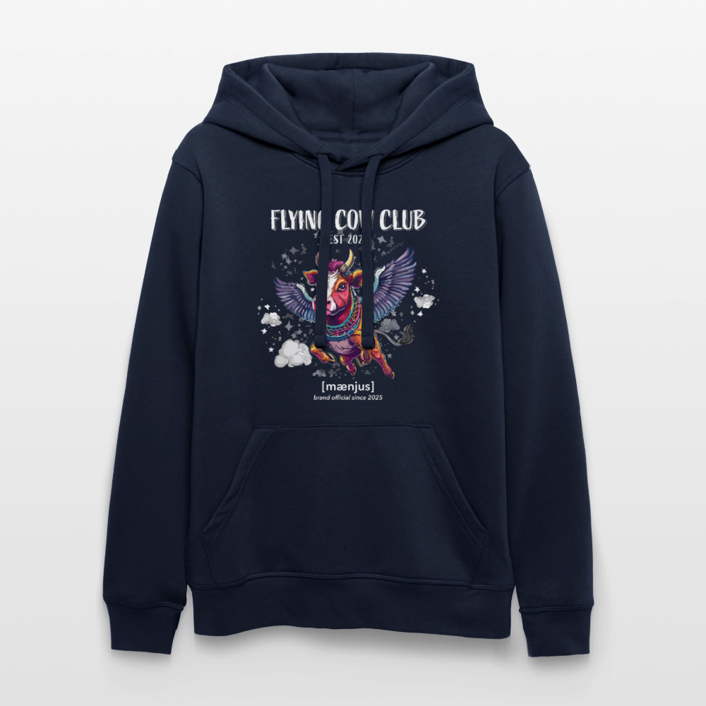 Unisex Bio-Hoodie mit FLYING COW CLUB PRINT Vorderseite - French Navy