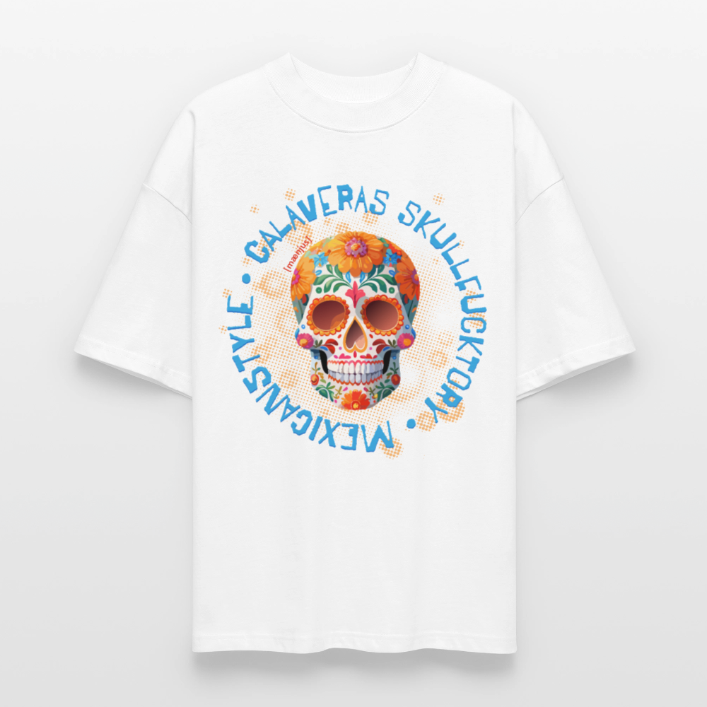 Oversized Unisex T-Shirt mit CALAVERAS SKULLPRINT - Weiß