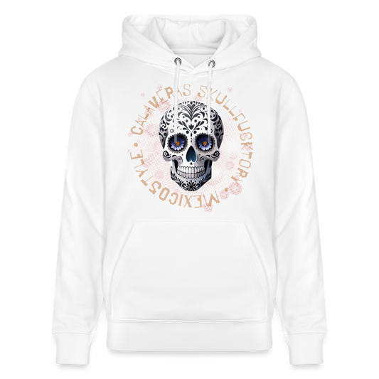 Unisex Hoodie mit CALAVERAS SKULL PRINT Vorderseite - Weiß