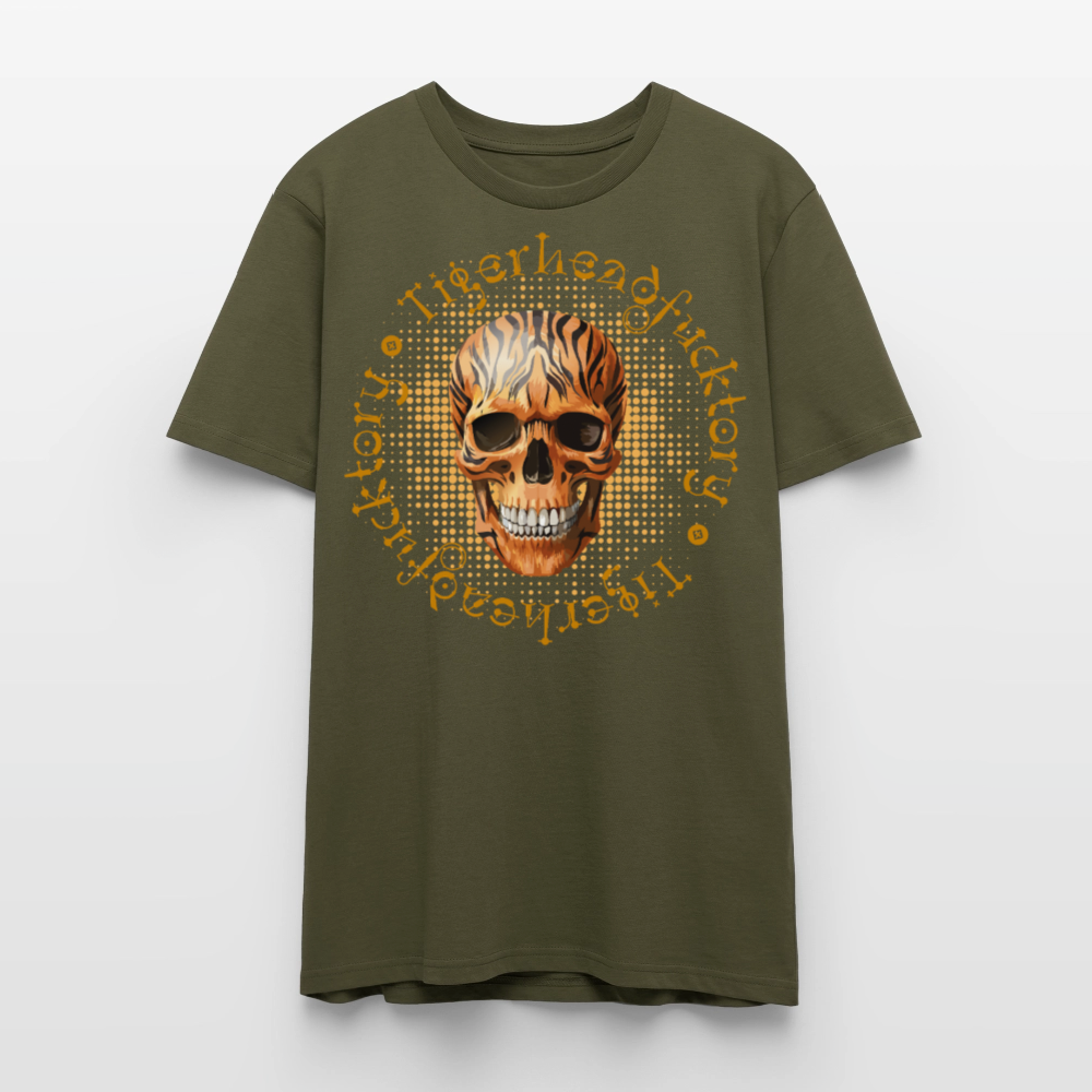 Unisex T-Shirt mit TIGERHEAD SKULL PRINT Vorderseite - Khaki