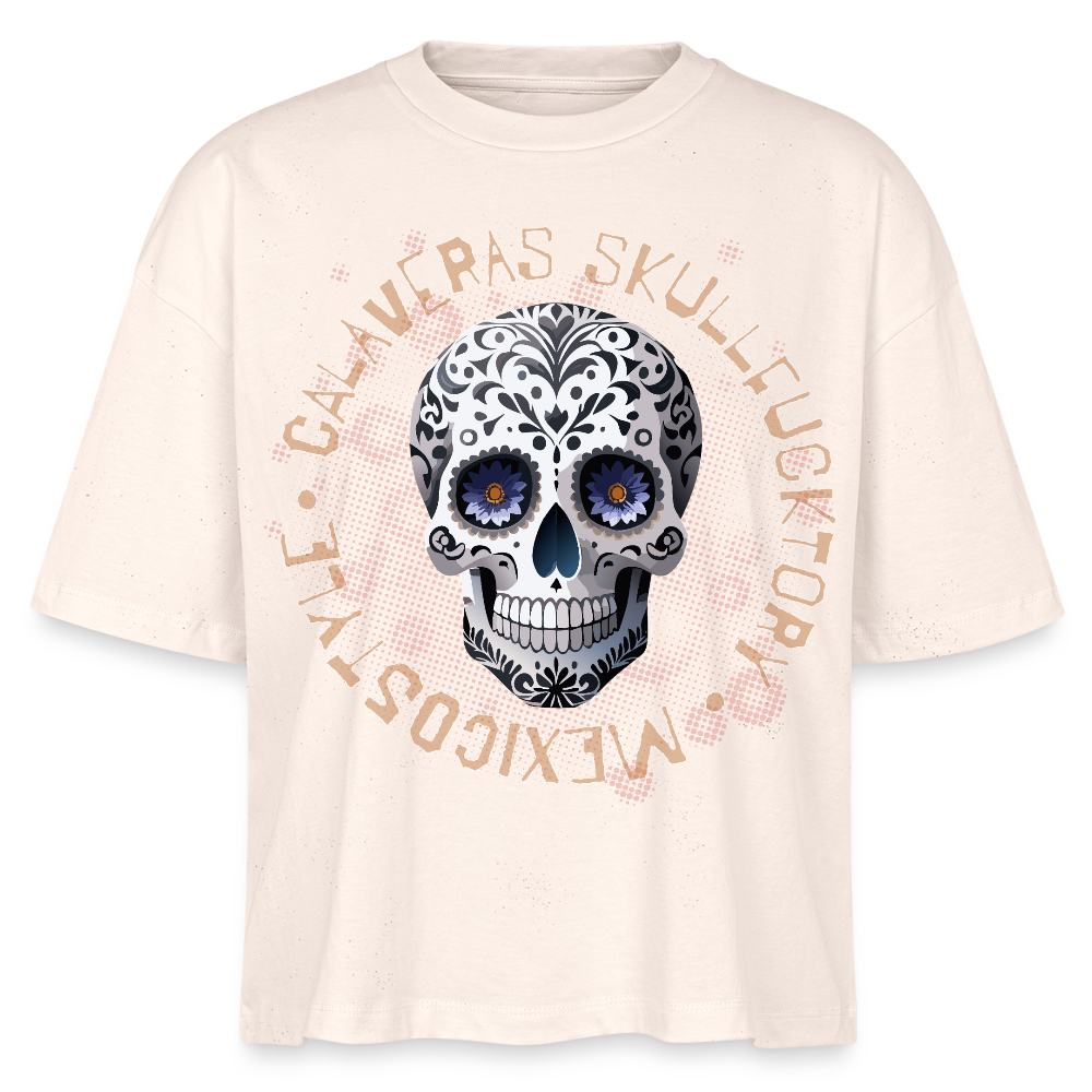 Frauen Boxy Bio-T-Shirt mit CALAVERAS SKULL PRINT - Weißgrau