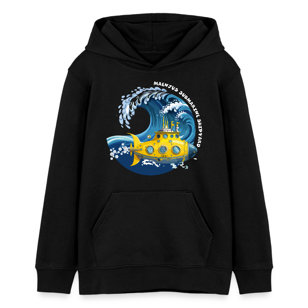 Teens Bio-Hoodie mit MAENJUS SUBMARINE SHIPYARD PRINT - Schwarz