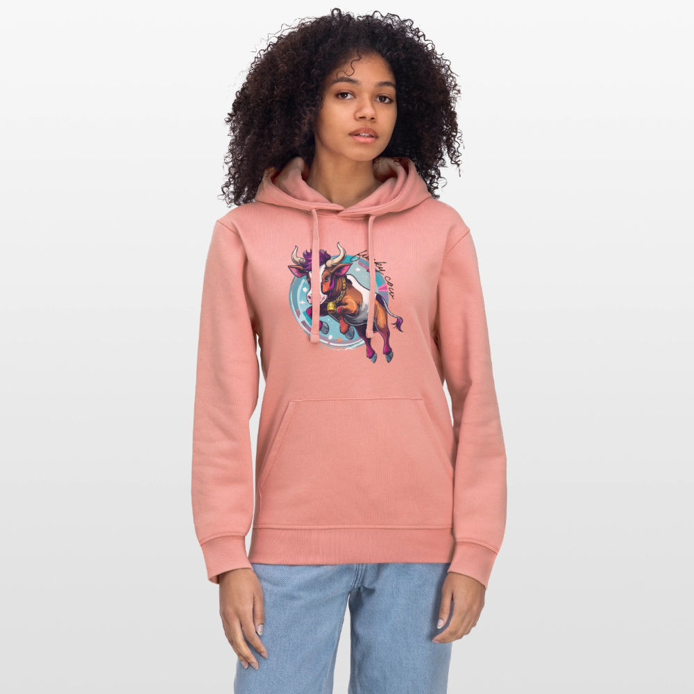 Unisex Bio-Hoodie mit FUNKY COW PRINT Vorderseite - Altrosa