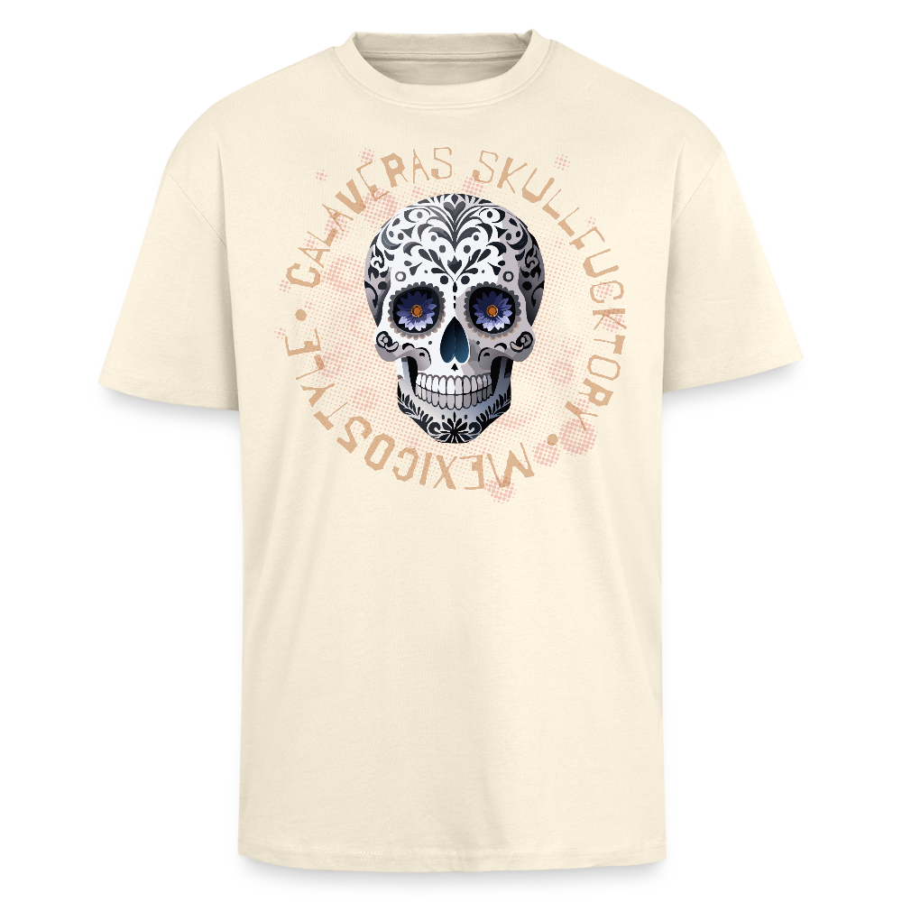 Heavy Oversize T-Shirt mit CALAVERAS SKULL PRINT Vorderseite - Creme