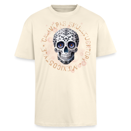 Heavy Oversize T-Shirt mit CALAVERAS SKULL PRINT Vorderseite - Creme