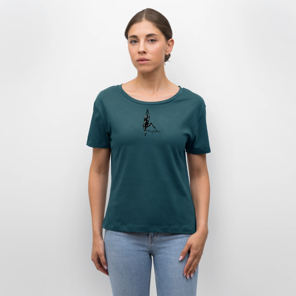 Relaxed Rundhals Frauen Bio-T-Shirt mit TUSCHEMÄNNCHEN PRINT - Dunkles Petrol