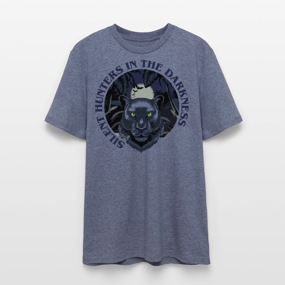 Unisex Bio-T-Shirt mit SILENT HUNTER IN THE DARKNESS PRINT Vorderseite - Dunkelblau meliert