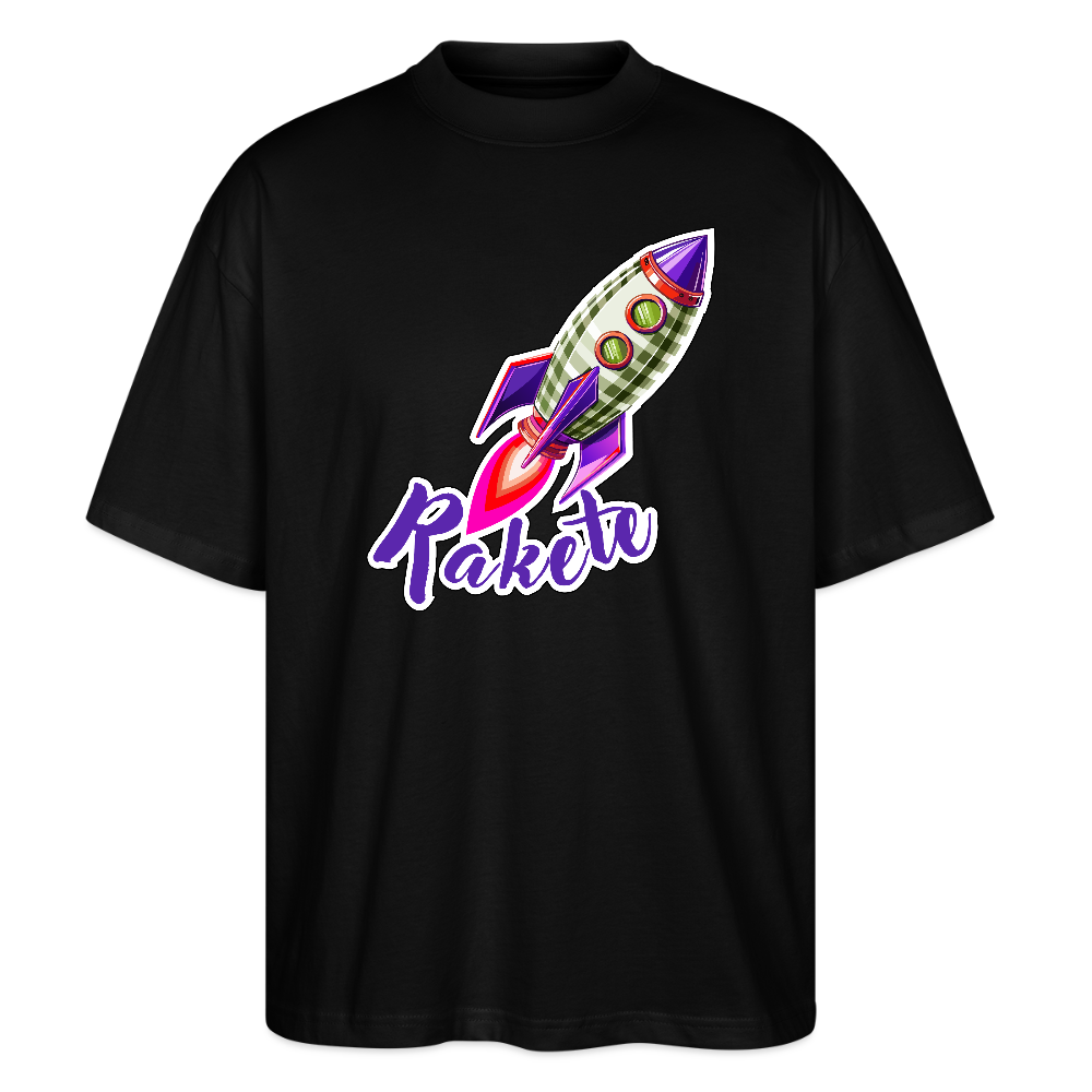 Oversized Unisex T-Shirt mit RAKETE PRINT - Schwarz