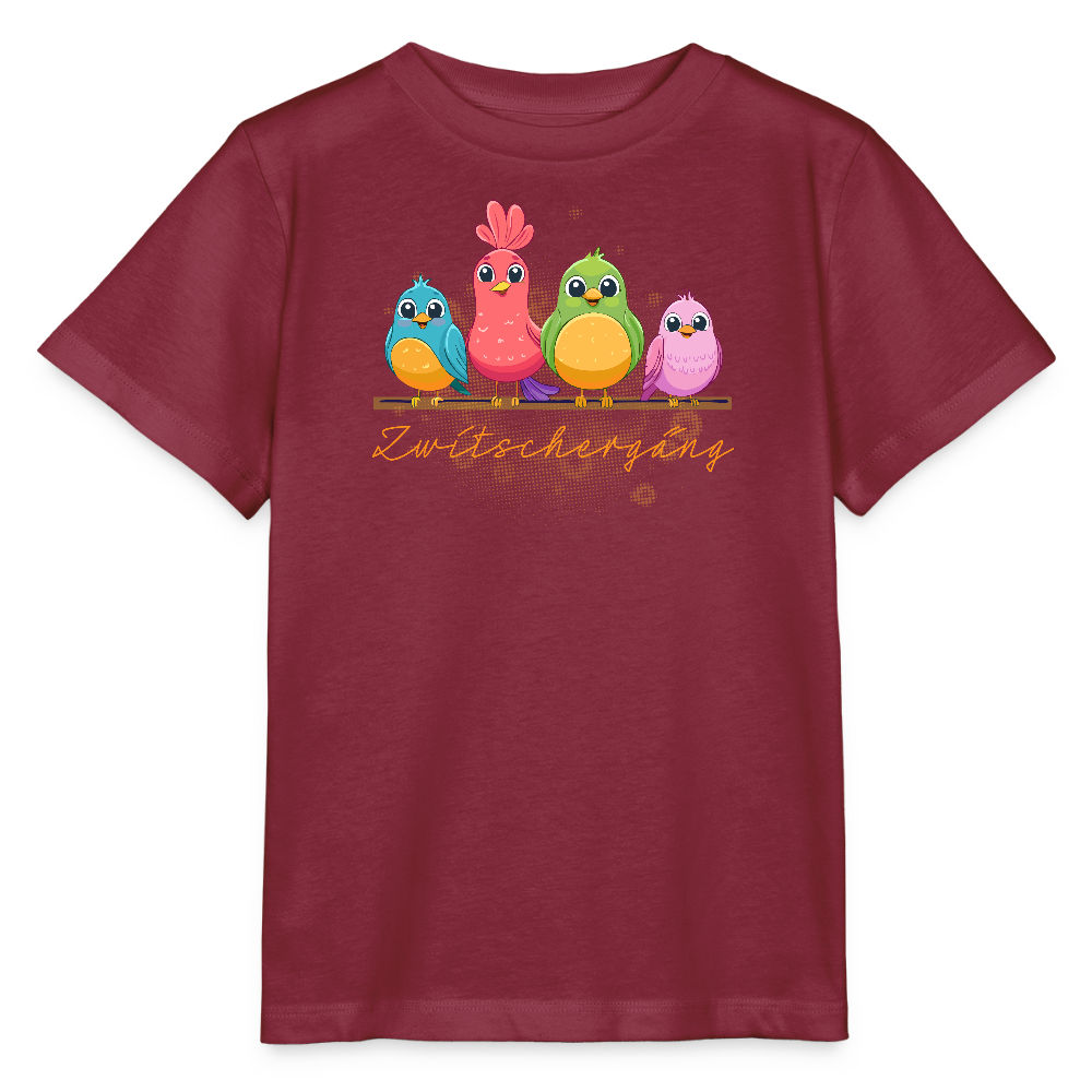 Kinder T-Shirt MINI mit Zwitschergäng Print - Burgunderrot