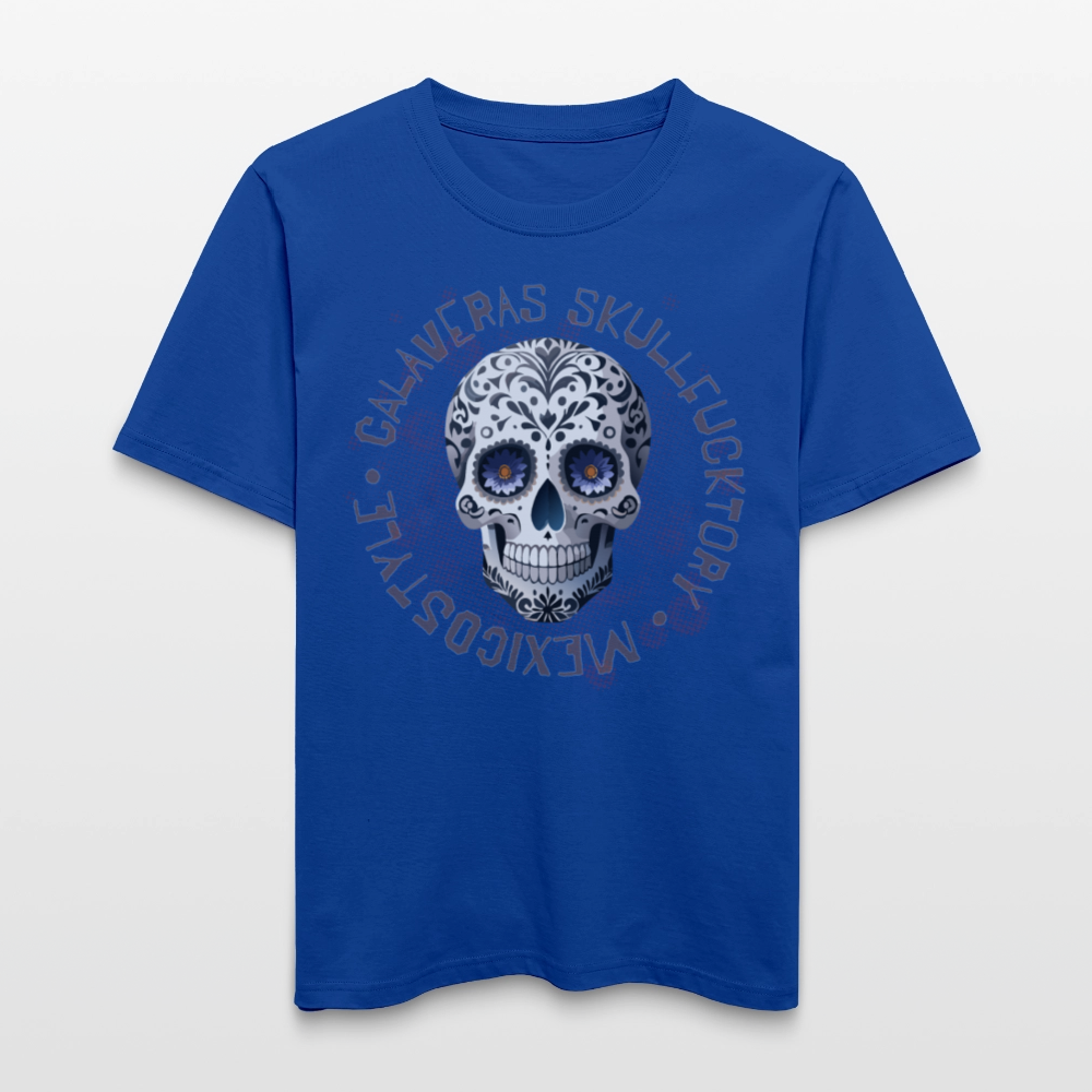 Relaxed Fit Unisex Bio-T-Shirt mit CALAVERAS SKULL PRINT Vorderseite - Dunkelblau
