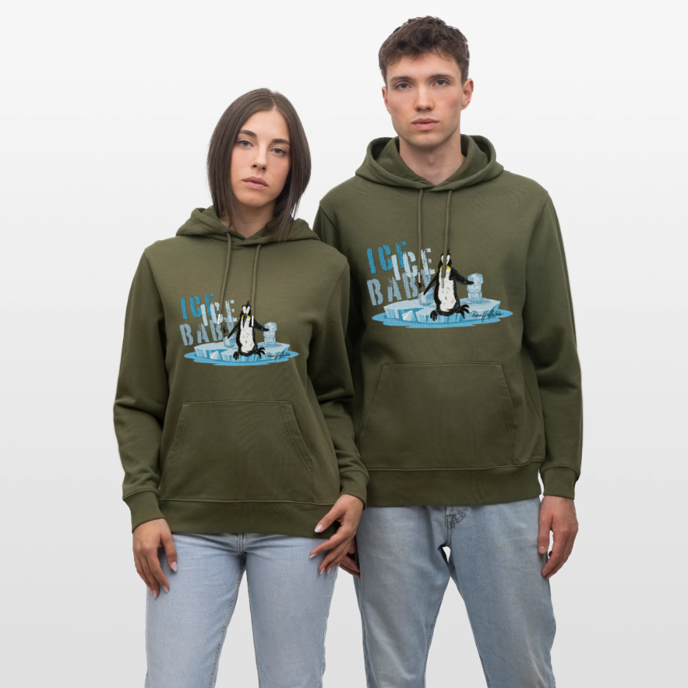 Unisex Bio-Hoodie mit ICE ICE BABY PINGUIN PRINT - Khaki Grün