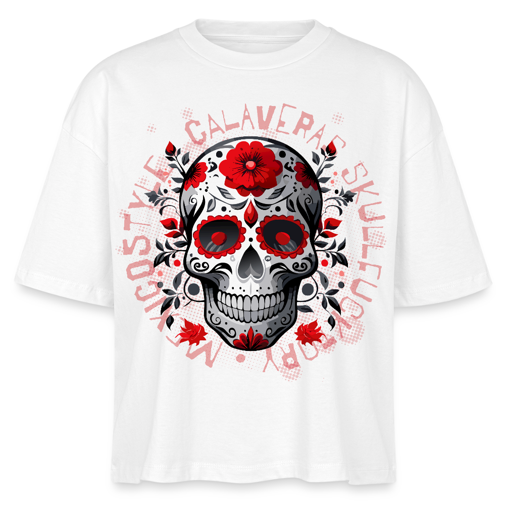 Frauen Boxy Bio-T-Shirt mit CALAVERAS SKULL PRINT - Weiß
