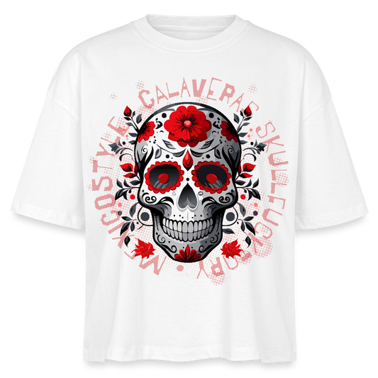Frauen Boxy Bio-T-Shirt mit CALAVERAS SKULL PRINT - Weiß