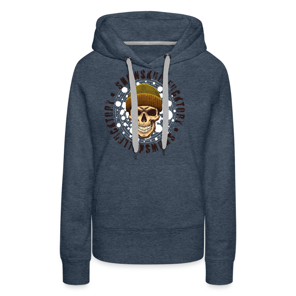Frauen Premium Hoodie mit SNOWSKULL PRINT - Jeansblau