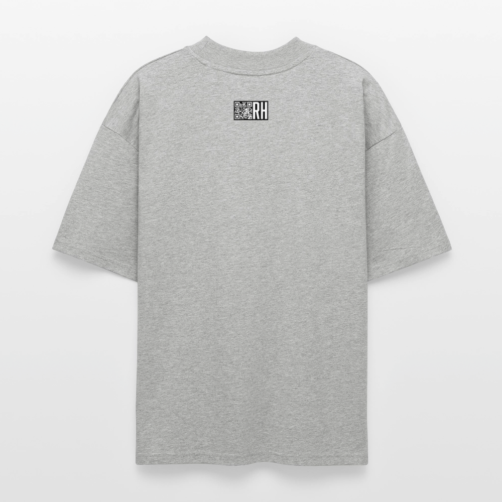 Oversized Unisex Bio T-Shirt mit BÄM PRINT Vorderseite - Grau meliert