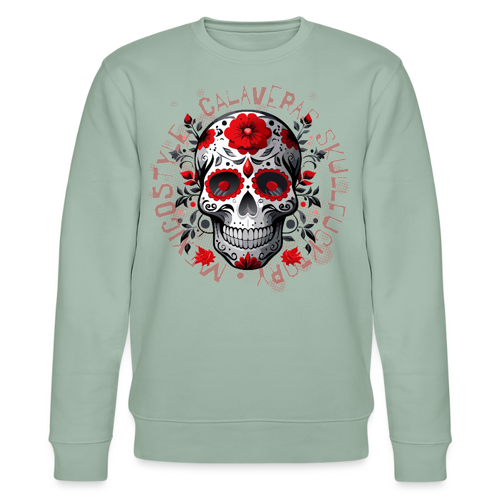 Unisex Bio-Sweatshirt mit CALAVERAS SKULL PRINT - Helles Graugrün