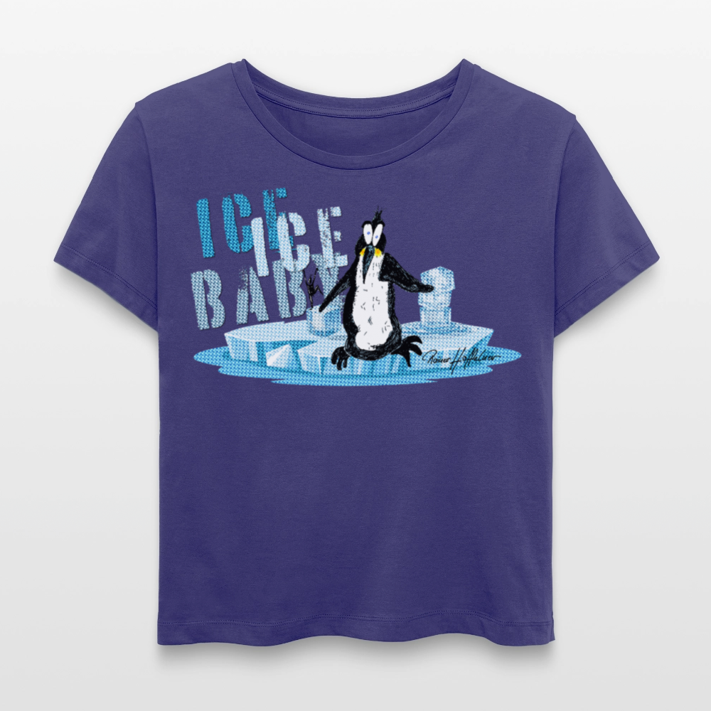 Relaxed Rundhals Frauen Bio-T-Shirt mit ICE ICE BABY PINGUIN PRINT - Dämmerung
