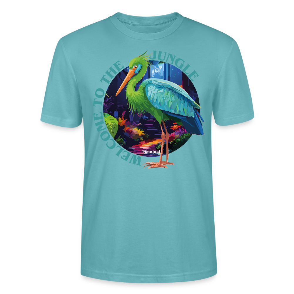 Unisex T-Shirt mit WELCOME TO THE JUNGLE PRINT Vorderseite - Pastelltürkis