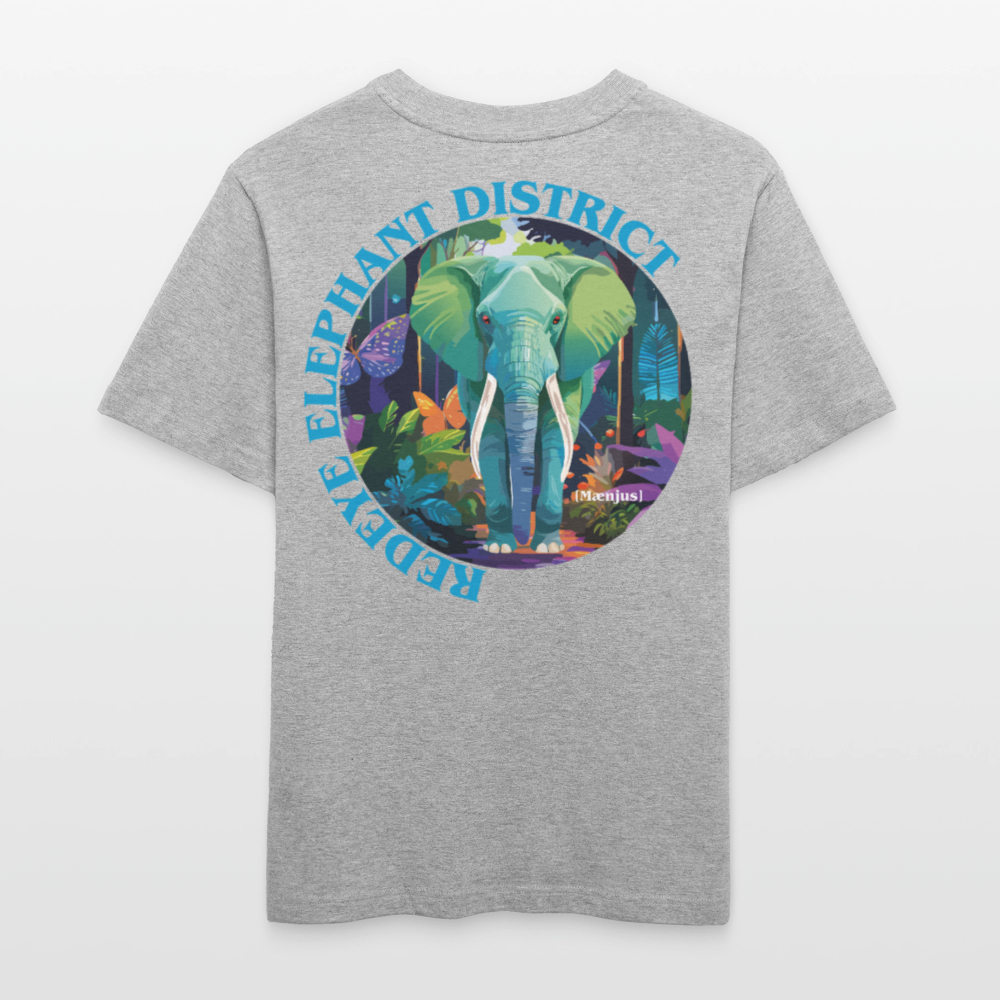 Relaxed Fit Unisex Bio-T-Shirt mit REDEYE ELEPHANT DISTRICT PRINT Vorder- und Rückseite - Grau meliert