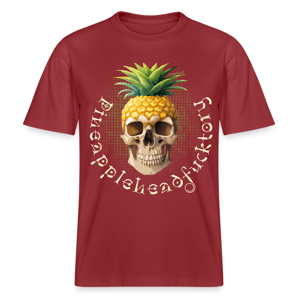 Relaxed Fit Unisex Bio-T-Shirt mit PINEAPPLE SKULL PRINT Vorderseite - Erdrot