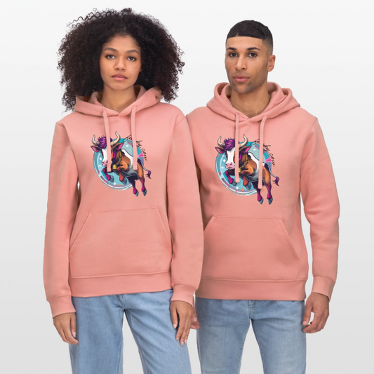 Unisex Bio-Hoodie mit FUNKY COW PRINT Vorderseite - Altrosa