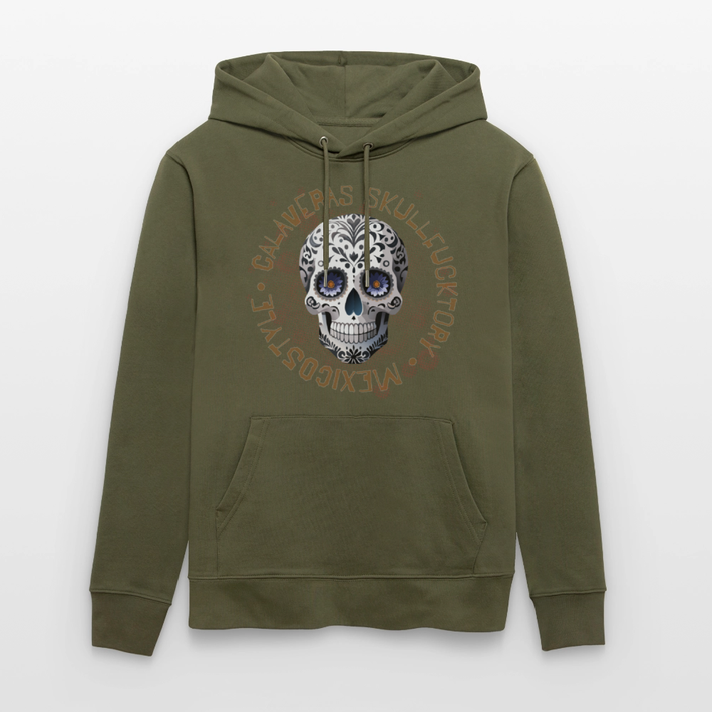 Unisex Hoodie mit CALAVERAS SKULL PRINT Vorderseite - Khaki Grün