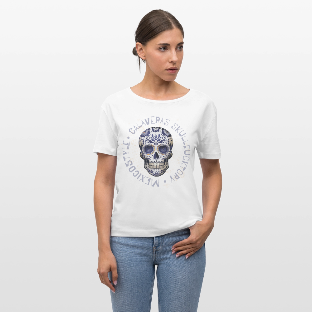 Frauen T-Shirt mit CALAVERAS SKULL PRINT - Weiß