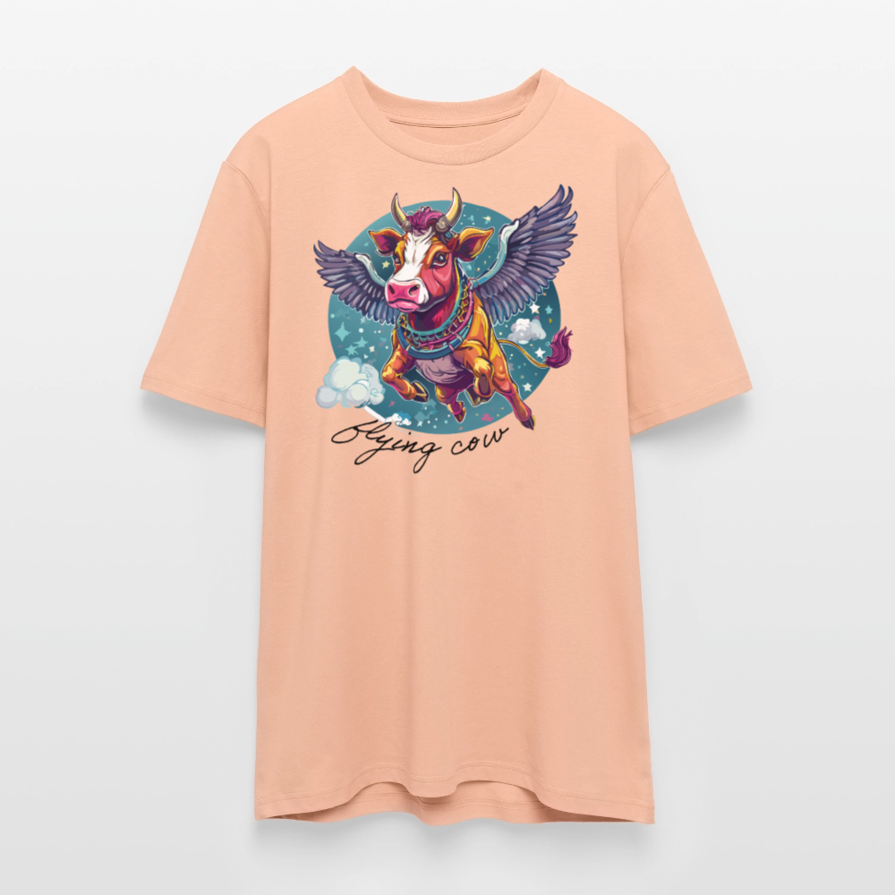 Unisex Bio-T-Shirt mit Flying Cow Print Vorderseite - Pfirsich