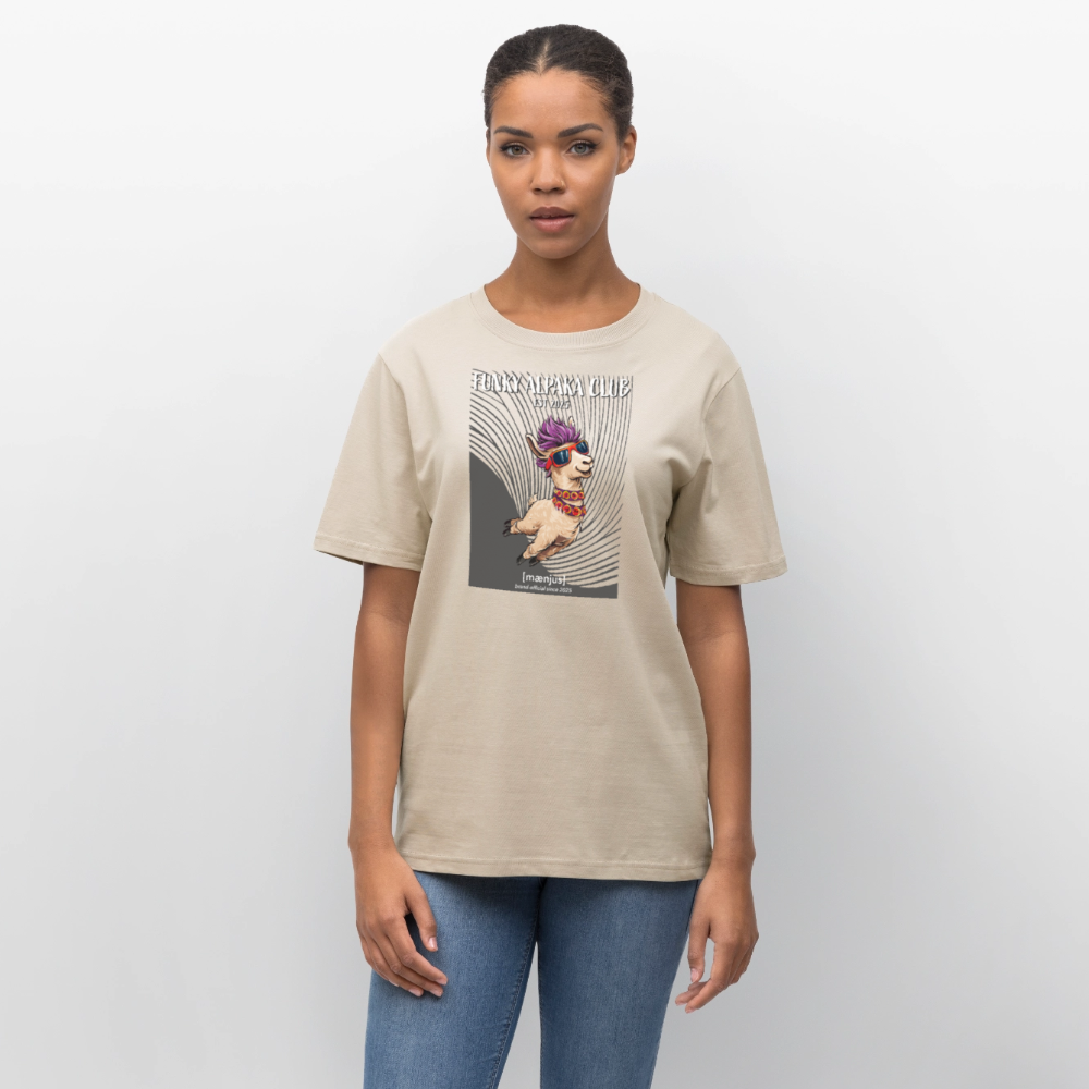 Unisex Bio-T-Shirt mit FUNKY ALPAKA CLUB PRINT Vorderseite - Weißgrau