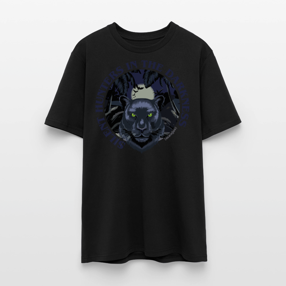 Unisex Bio-T-Shirt mit SILENT HUNTER IN THE DARKNESS PRINT Vorderseite - Schwarz