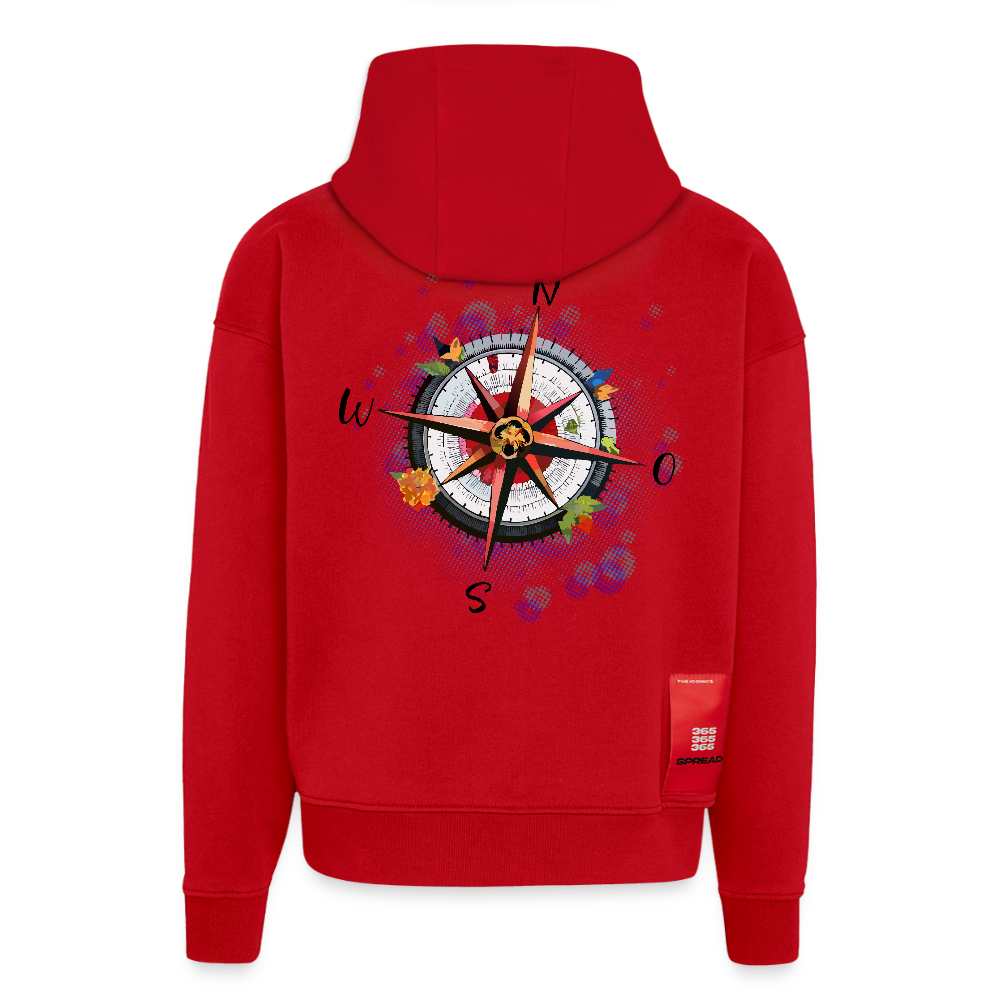 Heavyweight Oversized Organic Hoodie mit WINDROSE PRINT - Rot
