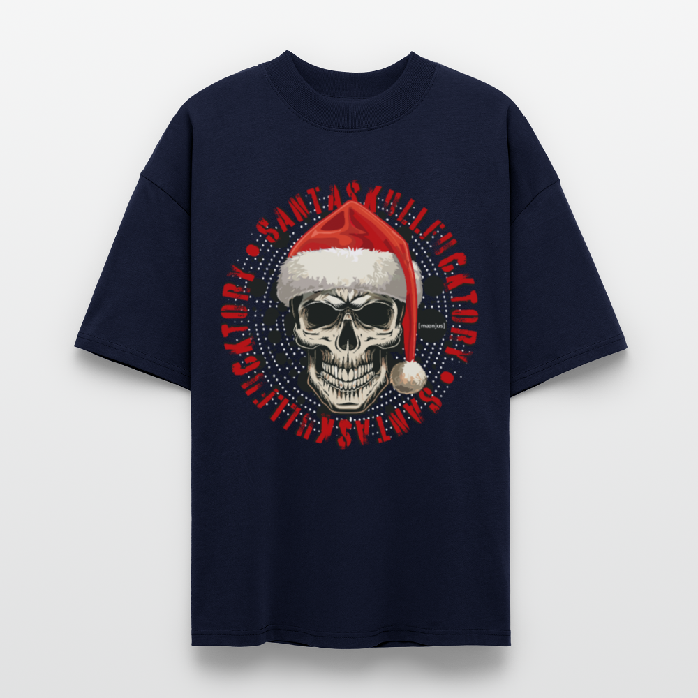Oversized Unisex Bio T-Shirt mit SANTASKULL FUCKTORY PRINT - Navy