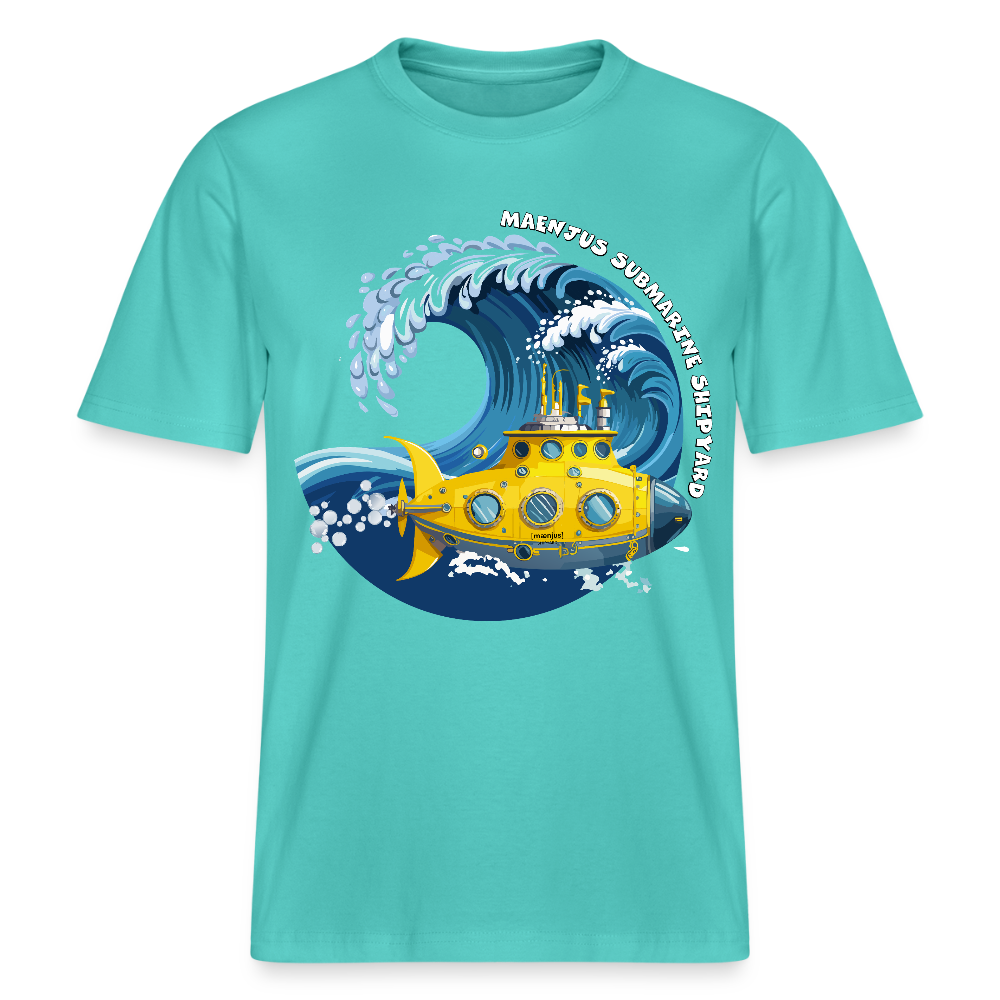 Unisex Bio-T-Shirt mit MAENJUS SUBMARINE SHIPYARD PRINT Vorderseite - Poolblau