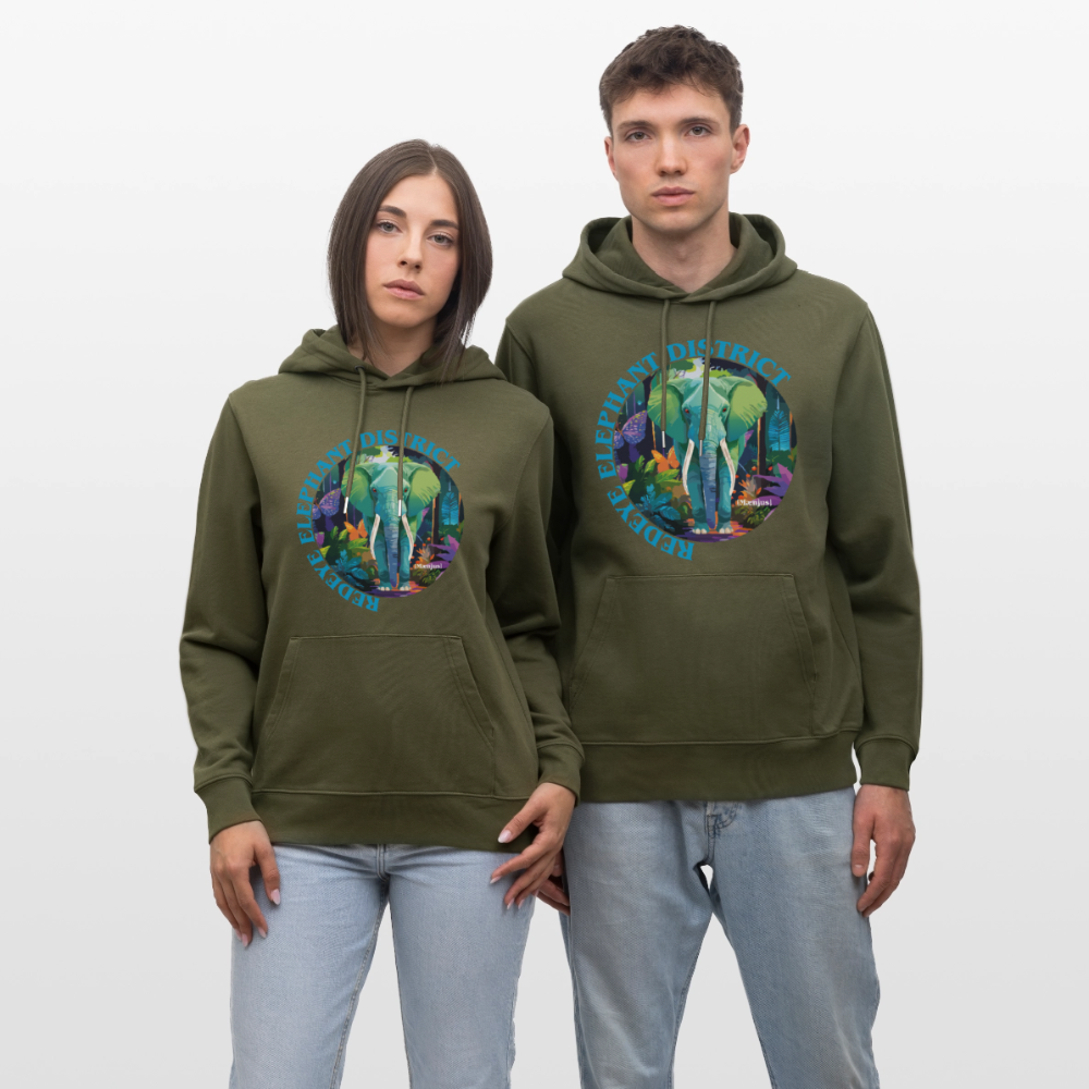 Unisex Bio-Hoodie mit REDEYE ELEPHANT DISTRICT PRINT - Khaki Grün