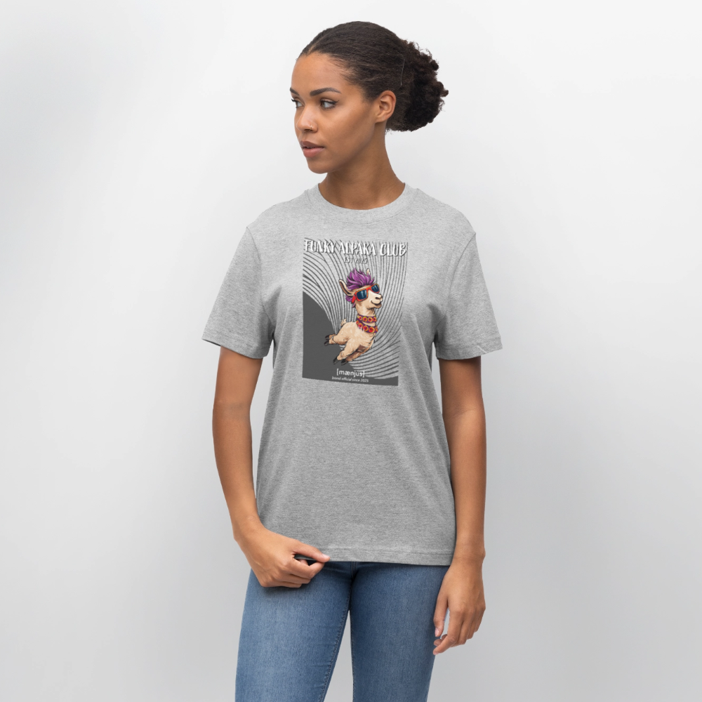 Unisex Bio-T-Shirt mit FUNKY ALPAKA CLUB PRINT Vorderseite - Grau meliert