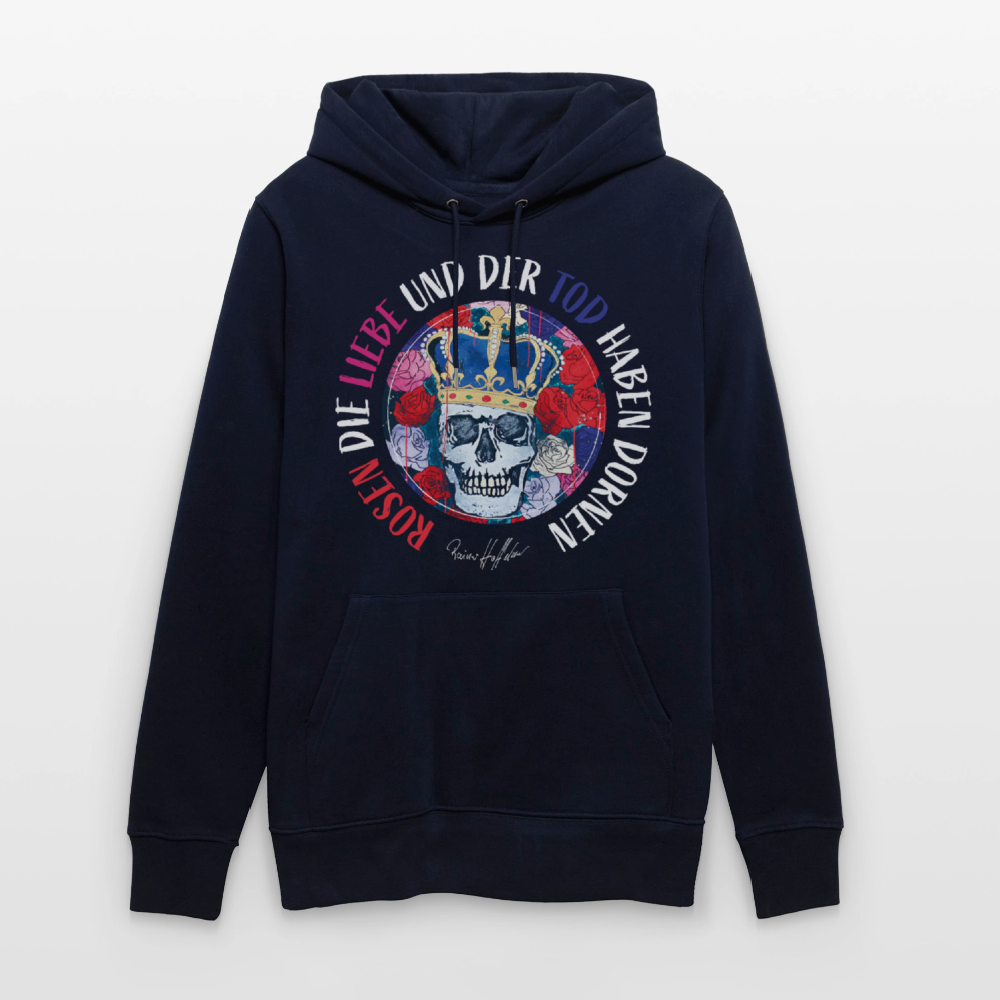 Unisex Hoodie mit ROSEN DIE LIEBE UND DER TOD HABEN DORNEN PRINT - Navy