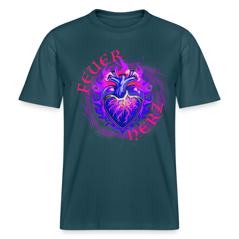 Unisex Bio-T-Shirt mit FEUERHERZ LILA PRINT - Dunkles Petrol